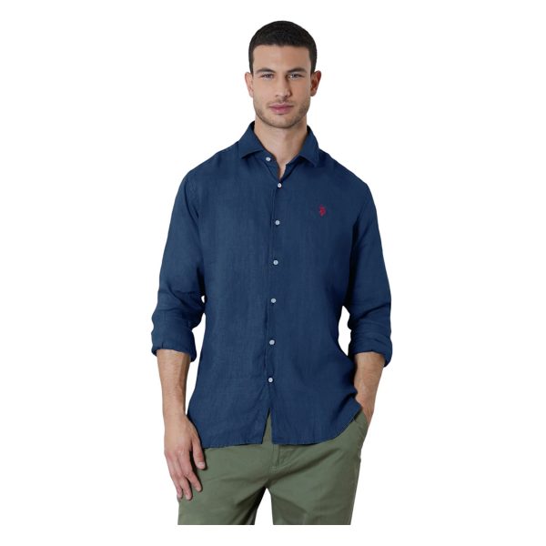 U.S. Polo Assn. - Camicia slim fit in lino blu scuro CALE 50816 EH03 - immagine 3