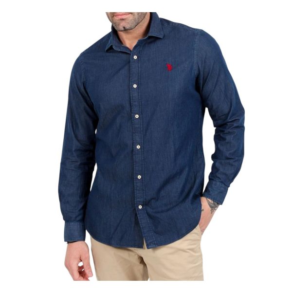 U.S. Polo Assn. - Camicia slim fit in cotone effetto denim leggero blu ZED 51633 EH03 - immagine 2