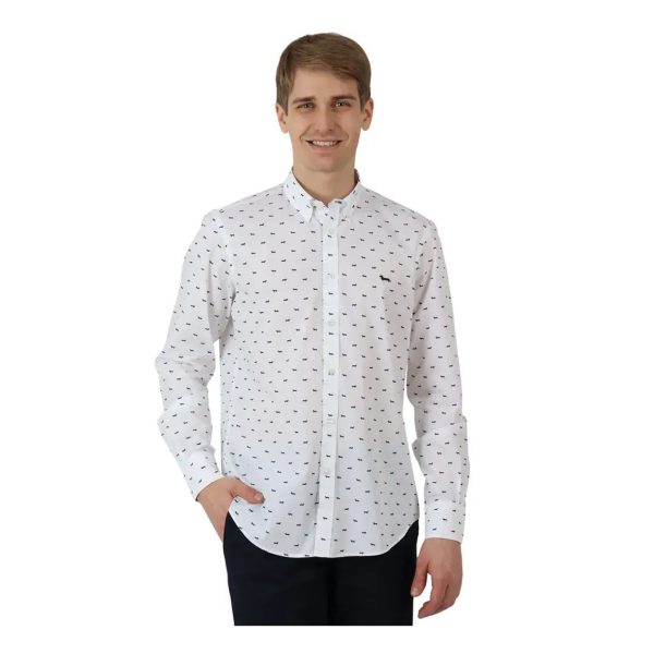 Harmont & Blaine - Camicia in cotone bianco stampa multipla bassotto blu CRN001 - immagine 2
