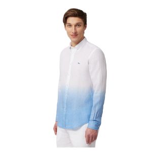 Harmont & Blaine - Camicia in lino stampa sfumata azzurro bianco CRN567