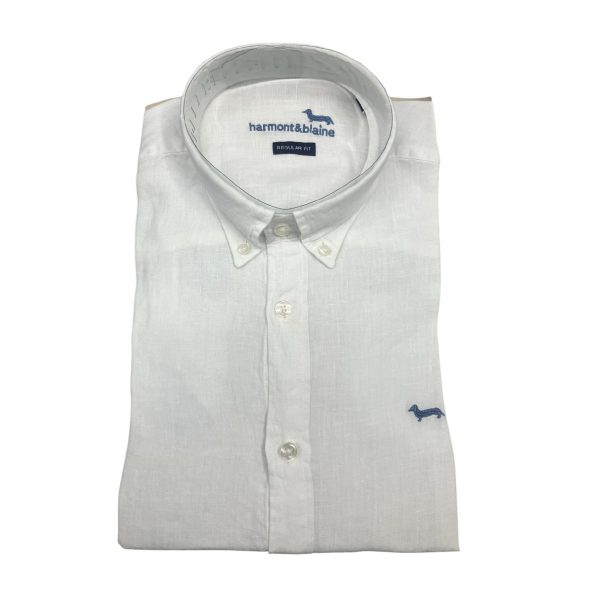 Harmont & Blaine -  Camicia in lino stampa sfumata azzurro bianco CRN567 - immagine 3