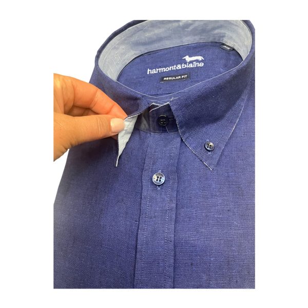 Harmont & Blaine -  Camicia in lino blu indigo CRN014 - immagine 3