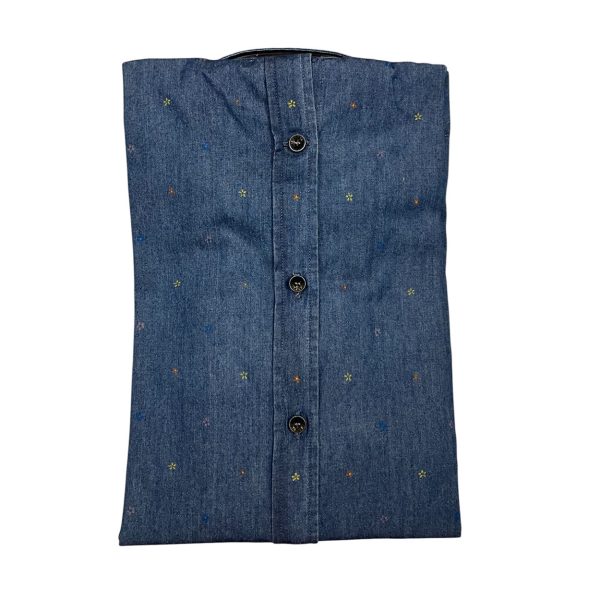 Harmont & Blaine - Camicia in cotone blu denim a fiorellini CRN001 Indigo - immagine 2