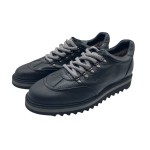 Brecos - EU/42 - Scarponcini in pelle di vitello nero con interni shearling 12040