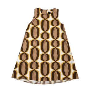 North Pole - Abito midi svasato in cotone elasticizzato fantasia vintage NPX739 marrone
