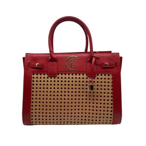 Cristina Effe - Borsa a mano e tracolla in pelle vegana rosso paglia di Vienna 4169