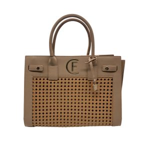 Cristina Effe - Borsa a mano e tracolla in pelle vegana beige paglia di Vienna 4169