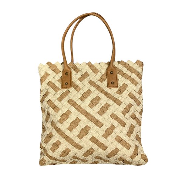 Irene - Borsa in paglia intrecciata bicolore e pelle vegana MQ8240
