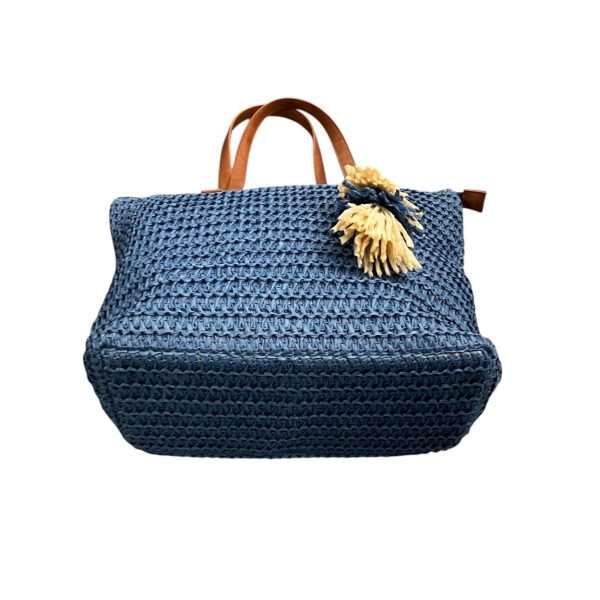 Sara - Borsa a spalla in paglia blu e pelle vegana RL501 - immagine 3