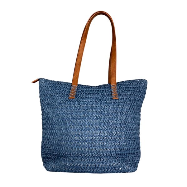 Sara - Borsa a spalla in paglia blu e pelle vegana RL501 - immagine 2
