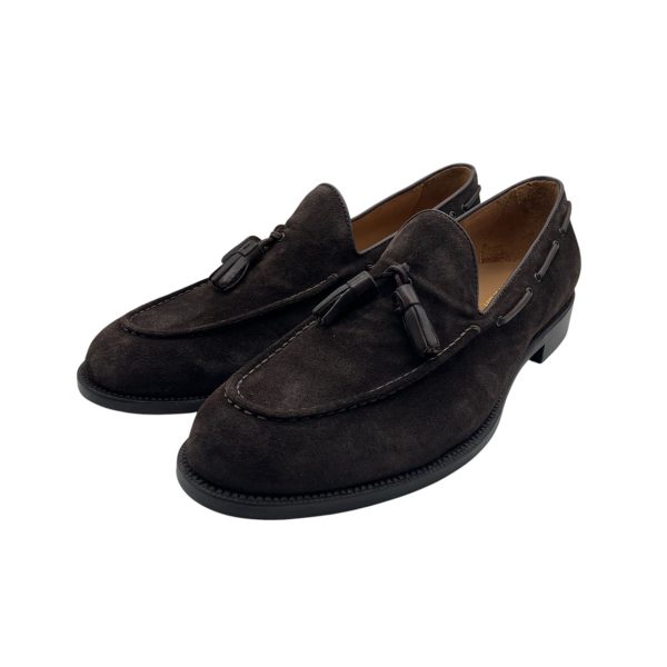 Brecos - Mocassini in scamosciato marrone con nappine e rifiniture in pelle - immagine 2
