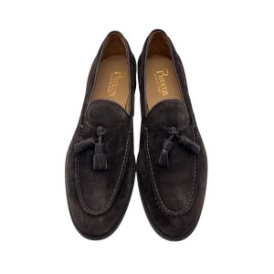 Brecos - Mocassini in scamosciato marrone con nappine e rifiniture in pelle
