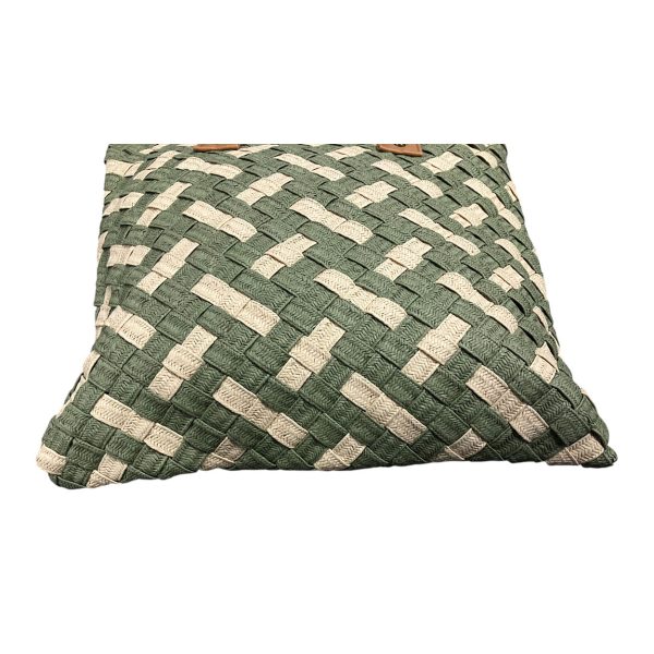 Irene - Borsa in paglia intrecciata verde panna e pelle vegana MQ8240 - immagine 2
