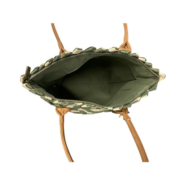 Irene - Borsa in paglia intrecciata verde panna e pelle vegana MQ8240 - immagine 3