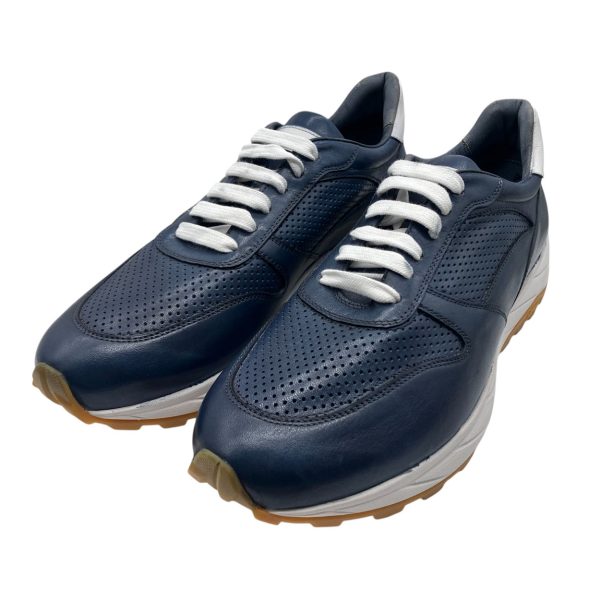 Brecos - EU/42 - Sneaker basso in pelle blu con lacci uomo - immagine 2