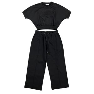 Markup - XS - Completo tuta felpa kimono e pantalone estivo in cotone nero