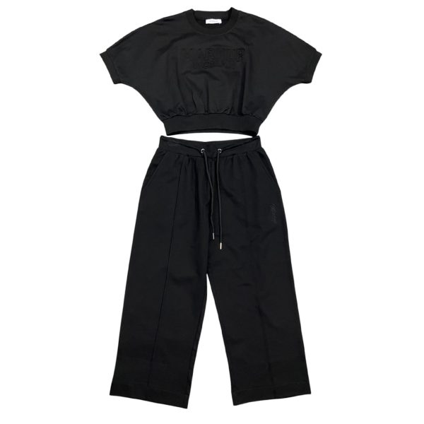 Markup - XS - Completo tuta felpa kimono e pantalone estivo in cotone nero