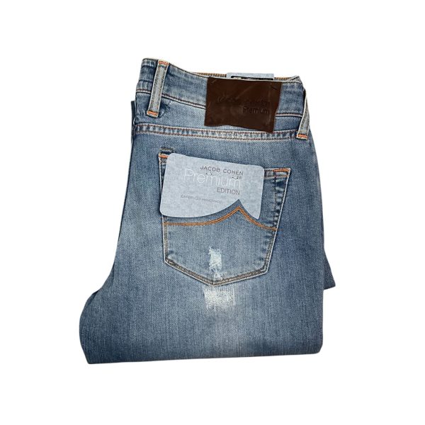 Jacob Cohën - W28 - Jeans in cotone elasticizzato blu con strappi cuciti Jester - immagine 3