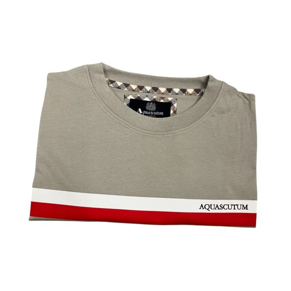 Aquascutum - T-shirt in cotone grigio taupe logo TAQ05 uomo - immagine 3