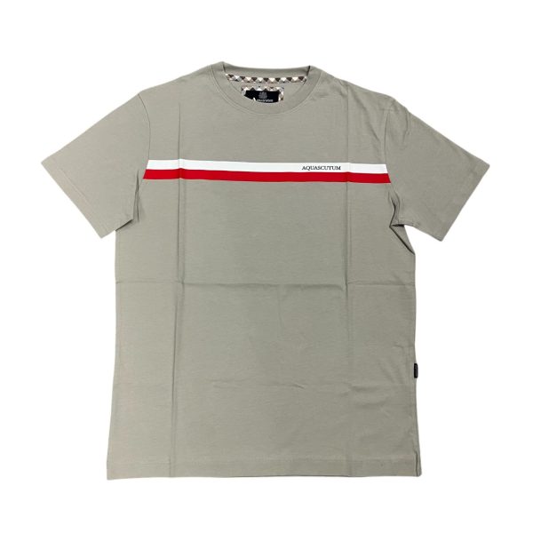 Aquascutum - T-shirt in cotone grigio taupe logo TAQ05 uomo