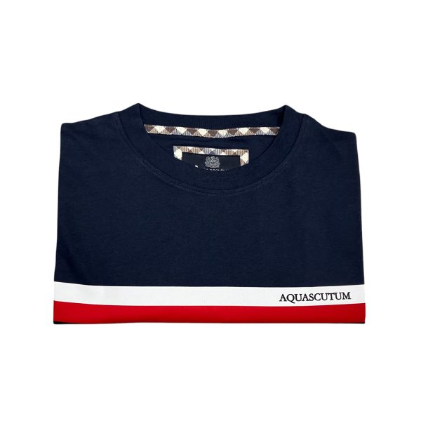 Aquascutum - T-shirt in cotone blu scuro logo TAQ05 uomo - immagine 3