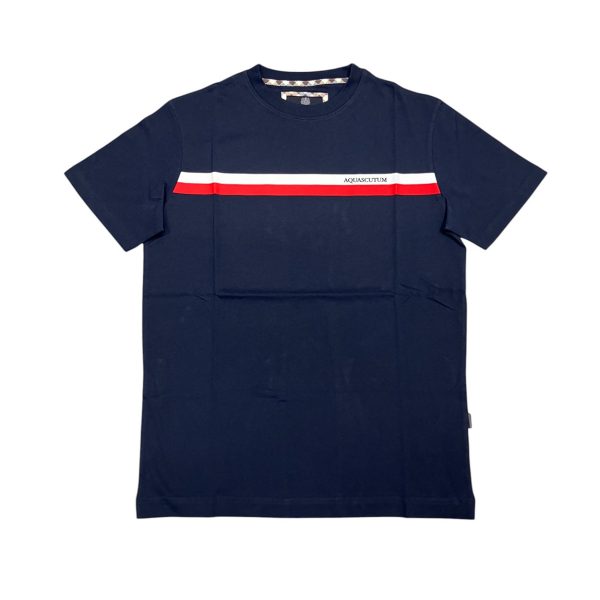 Aquascutum - T-shirt in cotone blu scuro logo TAQ05 uomo
