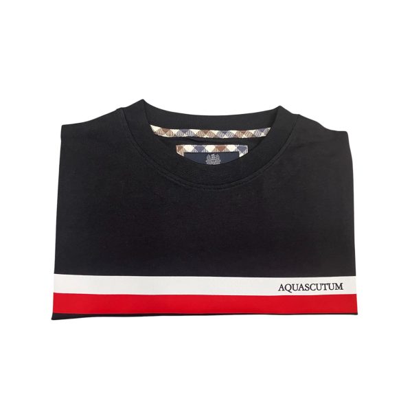 Aquascutum - T-shirt in cotone nero tinta unita logo TAQ09 uomo - immagine 3