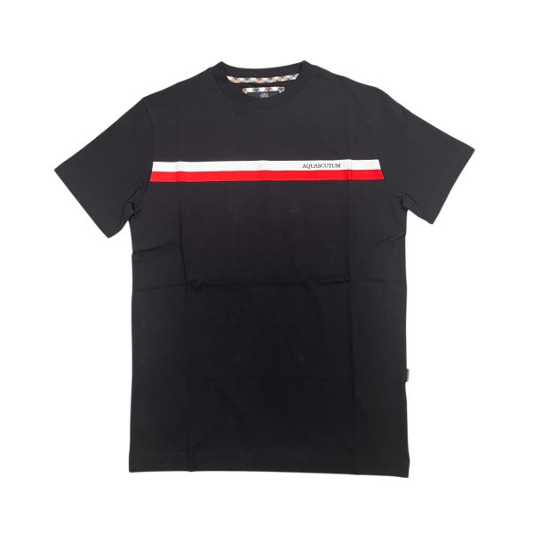 Aquascutum - T-shirt in cotone nero logo TAQ05 uomo