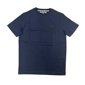Aquascutum - T-shirt in cotone blu scuro tinta unita logo TAQ09 uomo
