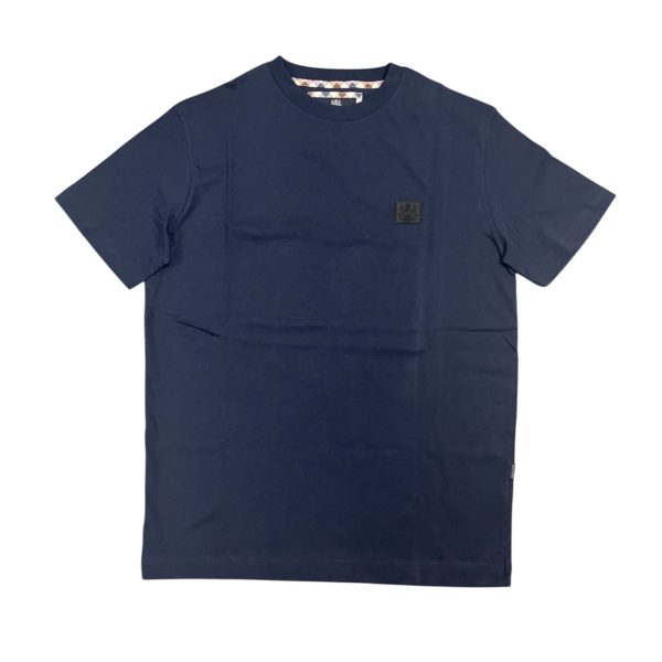 Aquascutum - T-shirt in cotone blu scuro tinta unita logo TAQ09 uomo