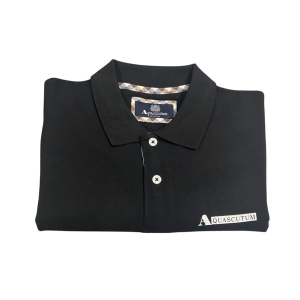 Aquascutum - Polo in cotone nero PAQ08 P8 uomo - immagine 3