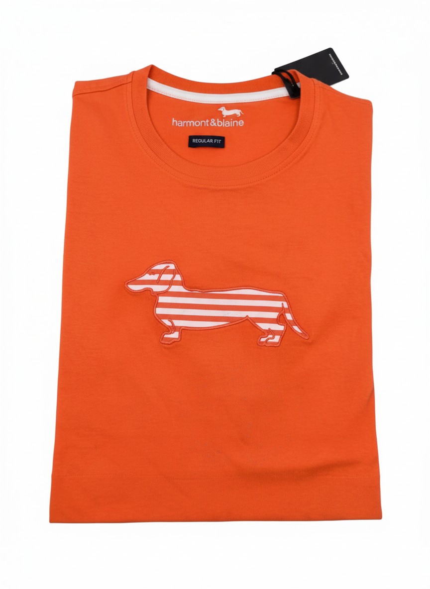 Harmont & Blaine - T-shirt uomo arancione con maxi bassotto