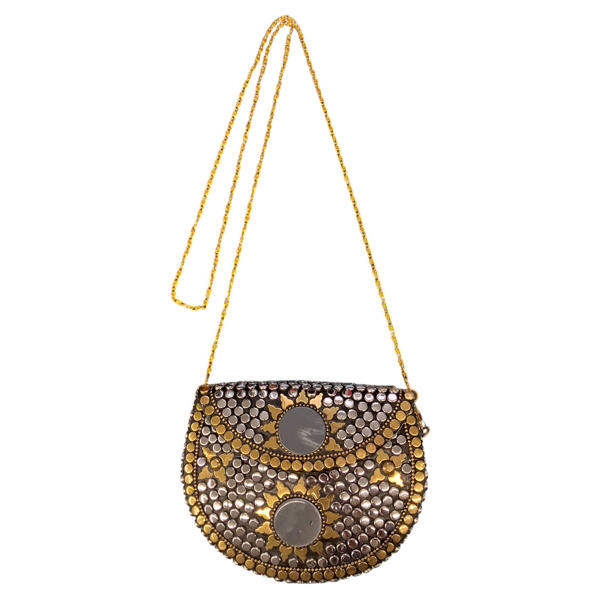 Ble Resort Collection - Borsetta a tracolla rigida con borchie in metallo argento e oro