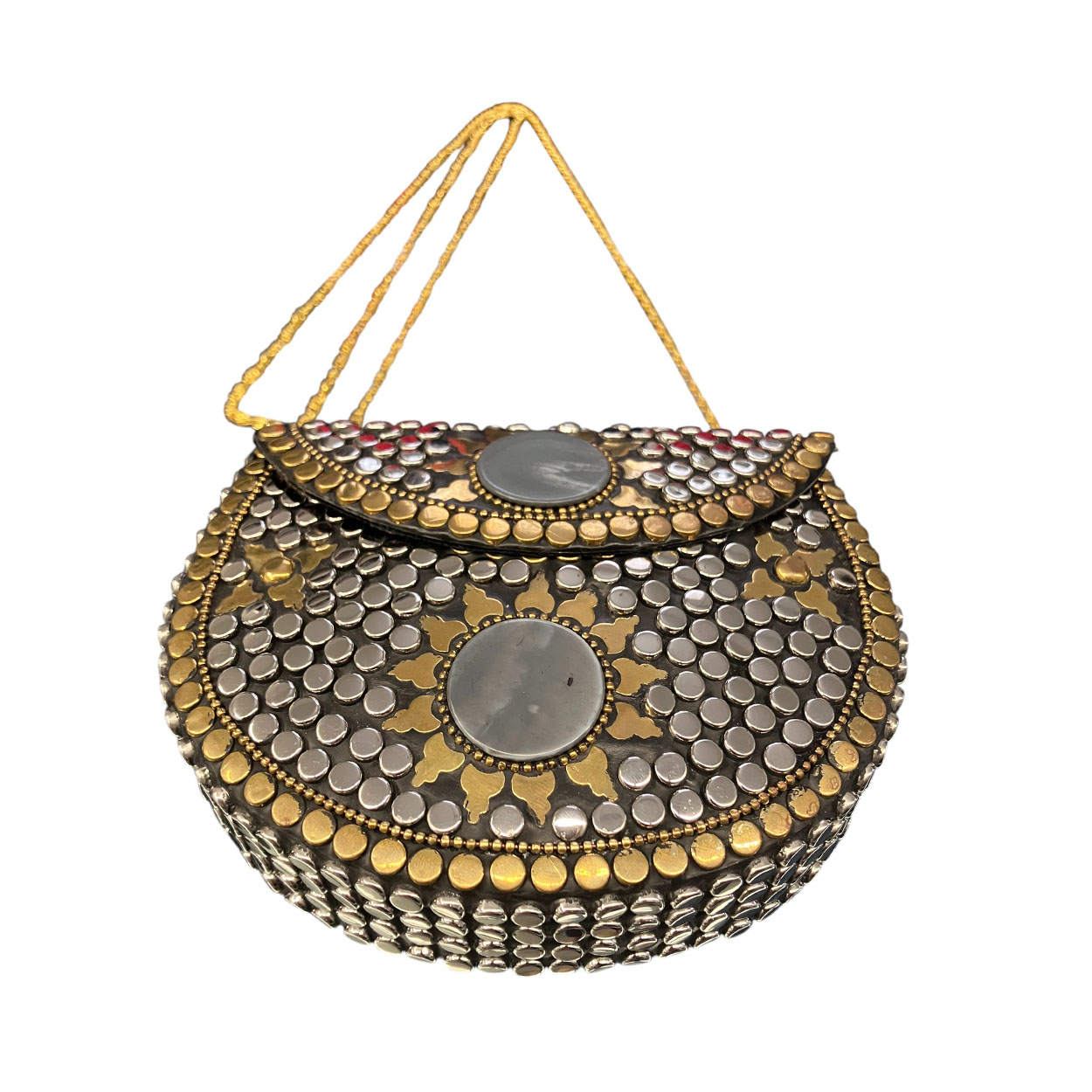 Ble Resort Collection - Borsetta a tracolla rigida con borchie in metallo argento e oro