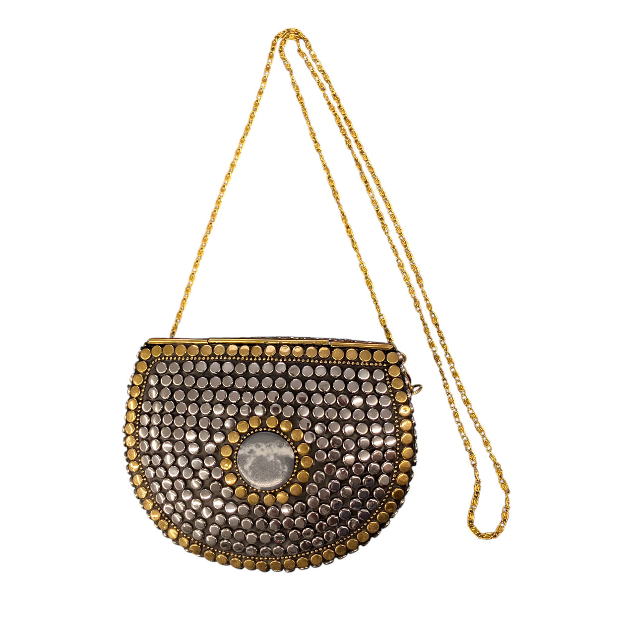 Ble Resort Collection - Borsetta a tracolla rigida con borchie in metallo argento e oro