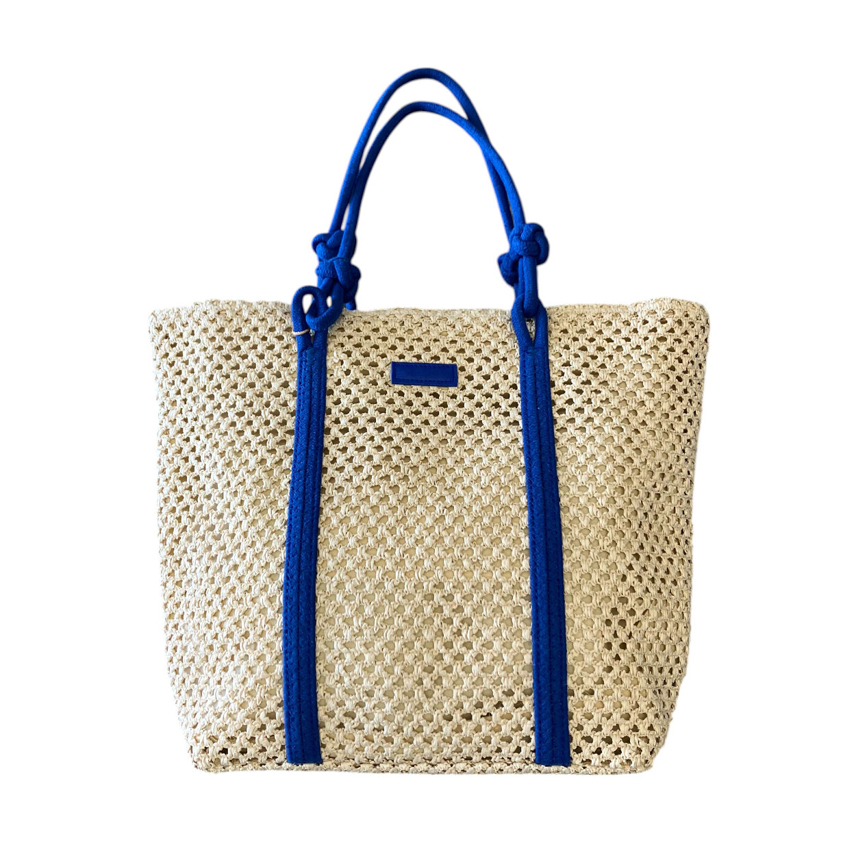 Sara - Borsa a spalla in paglia écru e corda blu RL504