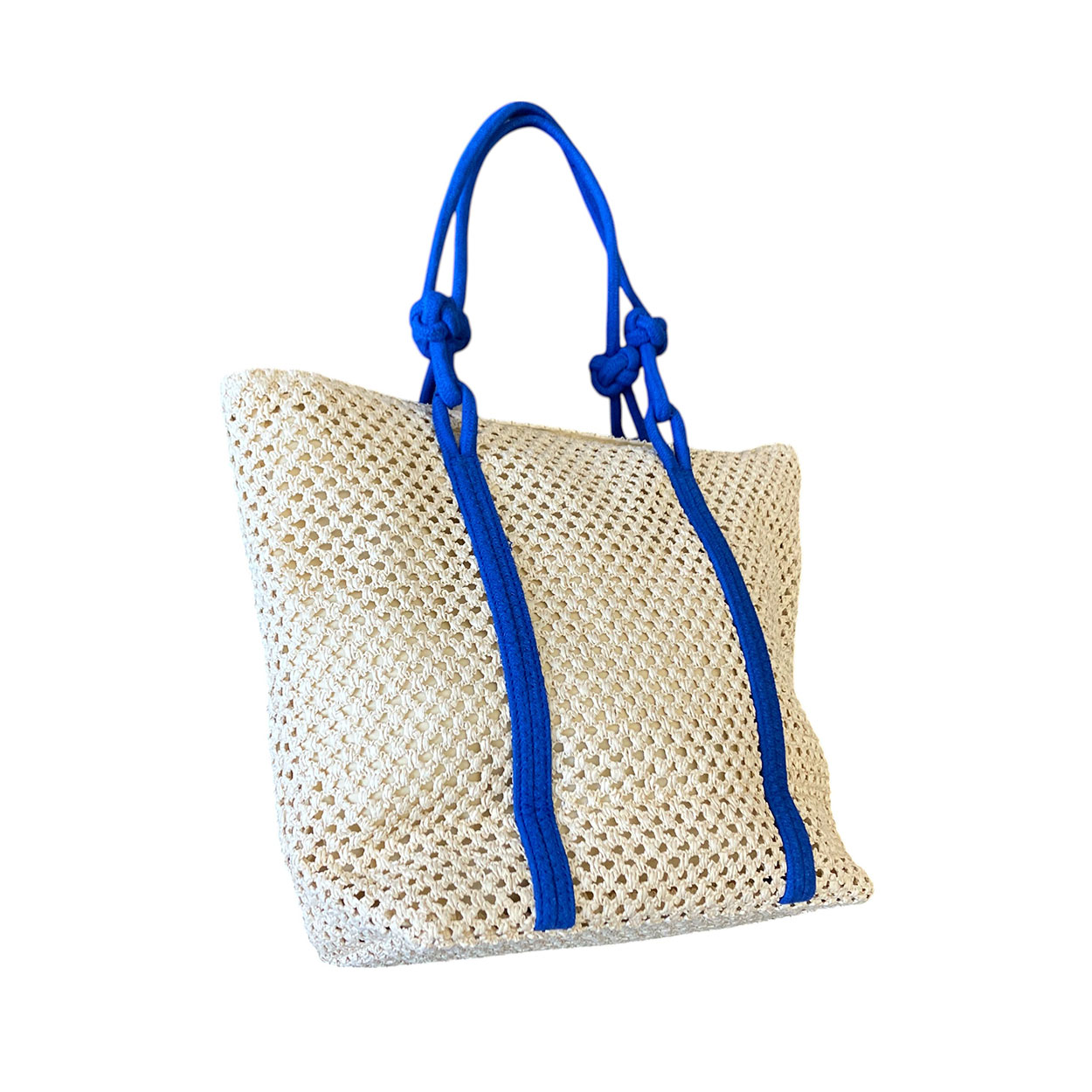 Sara - Borsa a spalla in paglia écru e corda blu RL504 - immagine 4