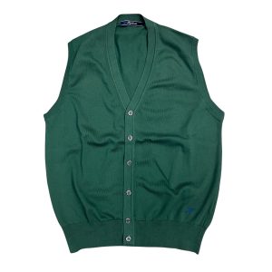 Highlander - Cardigan smanicato in cotone filo di Scozia verde 40007HY