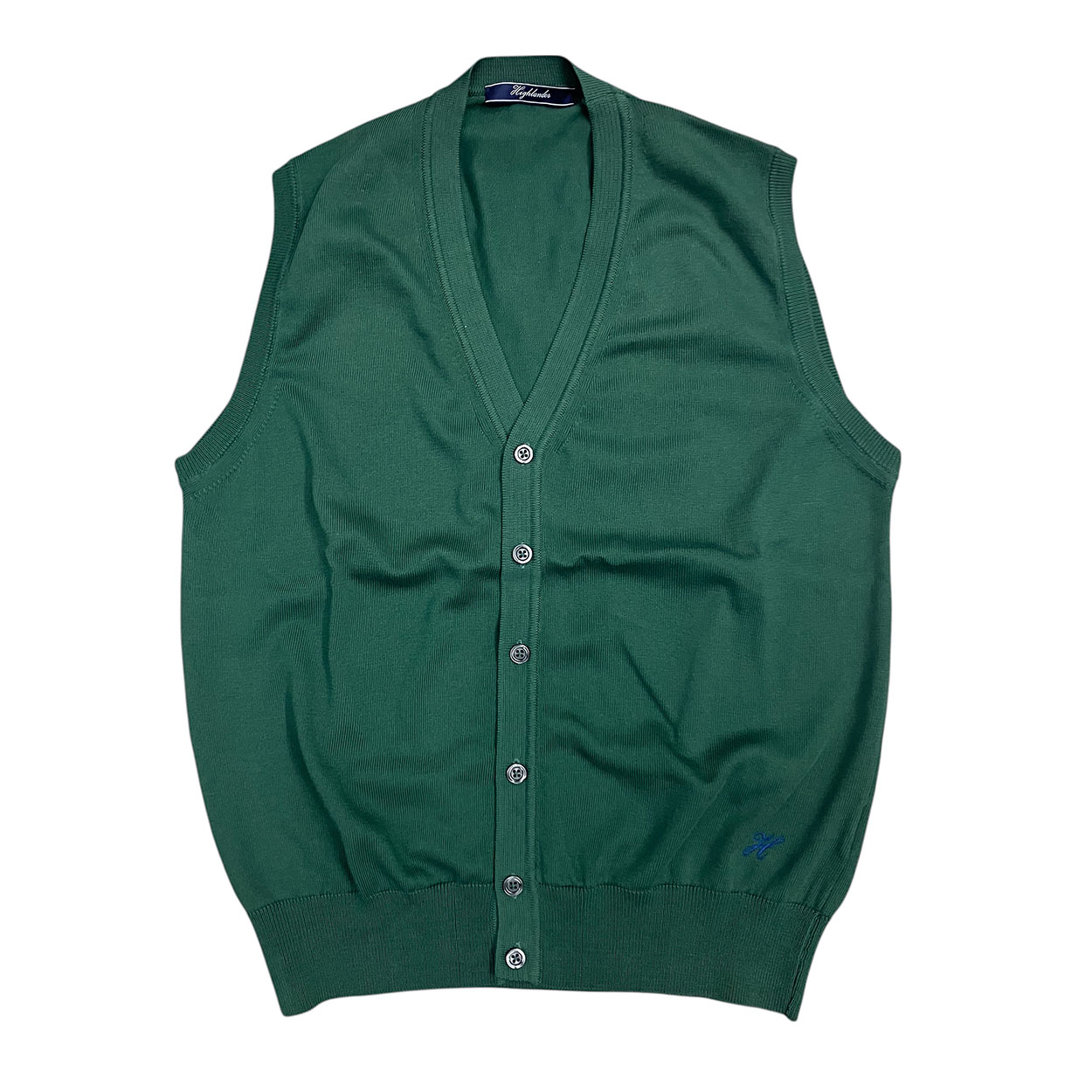 Highlander - Cardigan smanicato in cotone filo di Scozia verde 40007HY