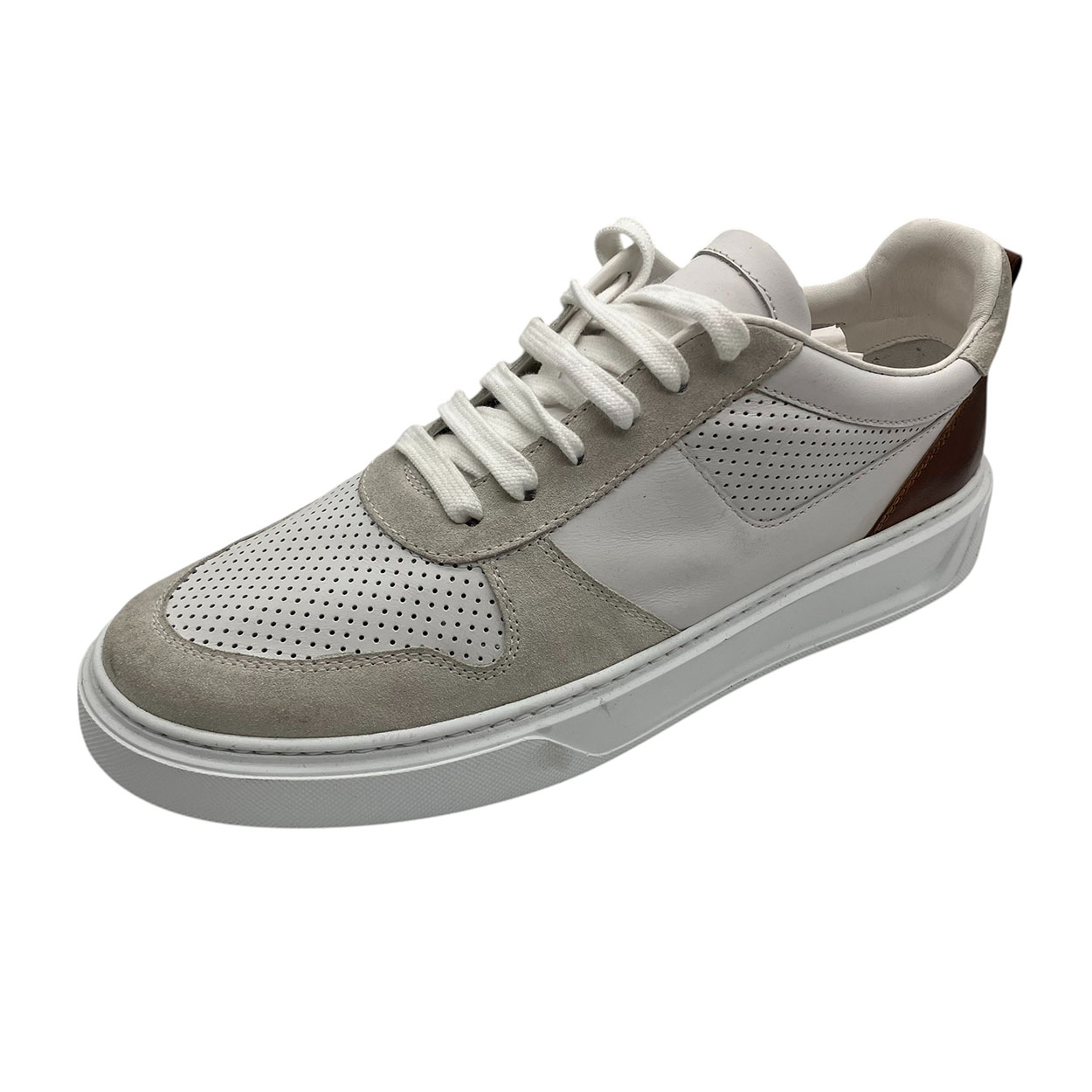 Brecos - EU/42 - Sneaker bassa in pelle bianco e scamosciato ghiaccio