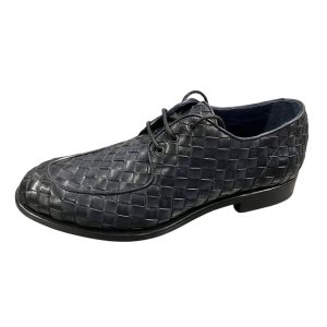 Brecos - EU/42 - Scarpe derby in pelle intrecciata blu scuro con lacci