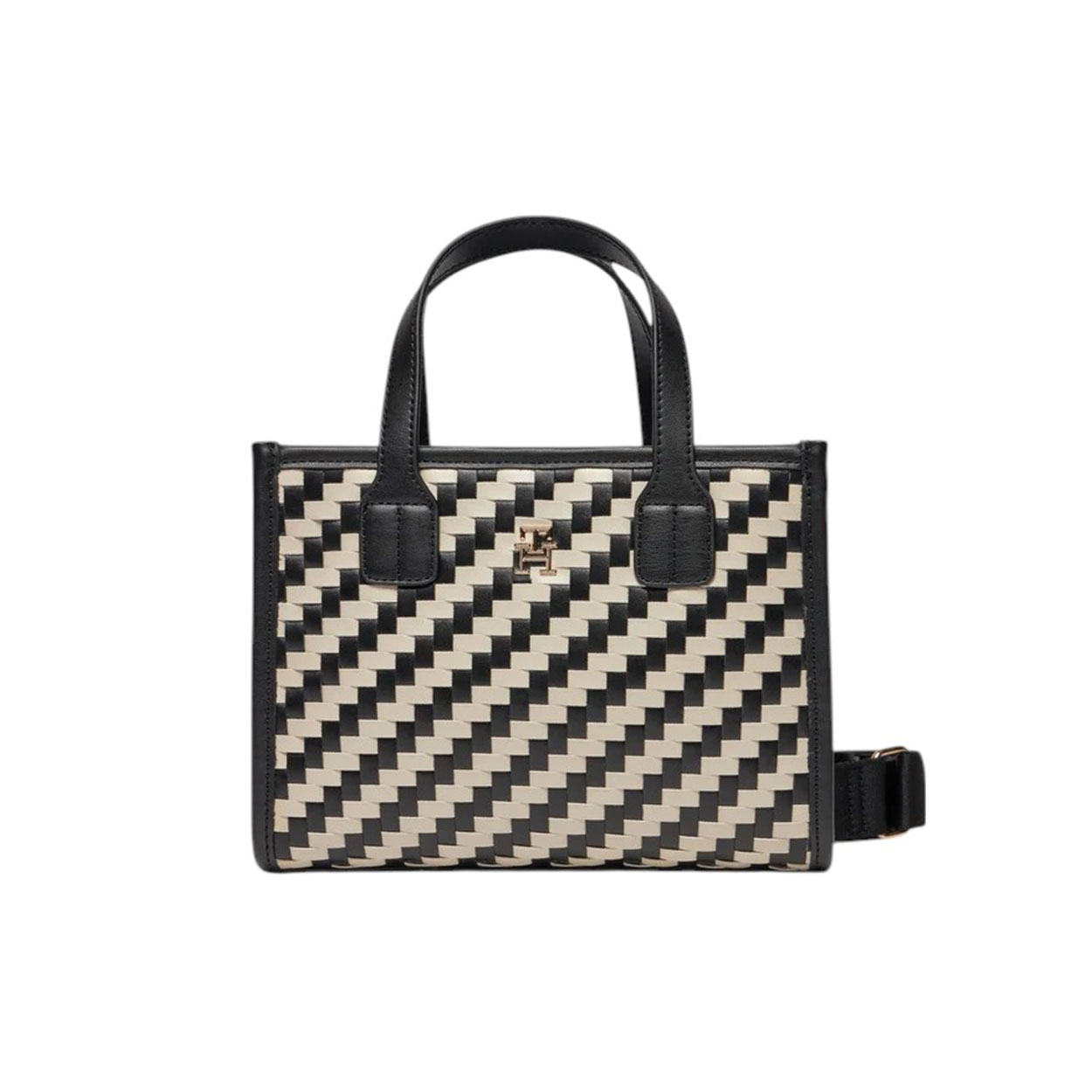 Tommy Hilfiger - Borsetta Th City Small Tote Woven AW0AW16086 Nero Bianco