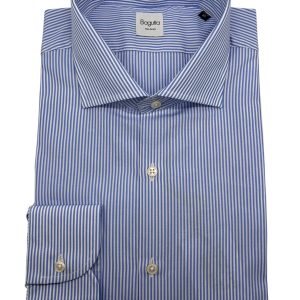 Bagutta - Camicia in cotone bacchetta bianca e azzurra modello Brando