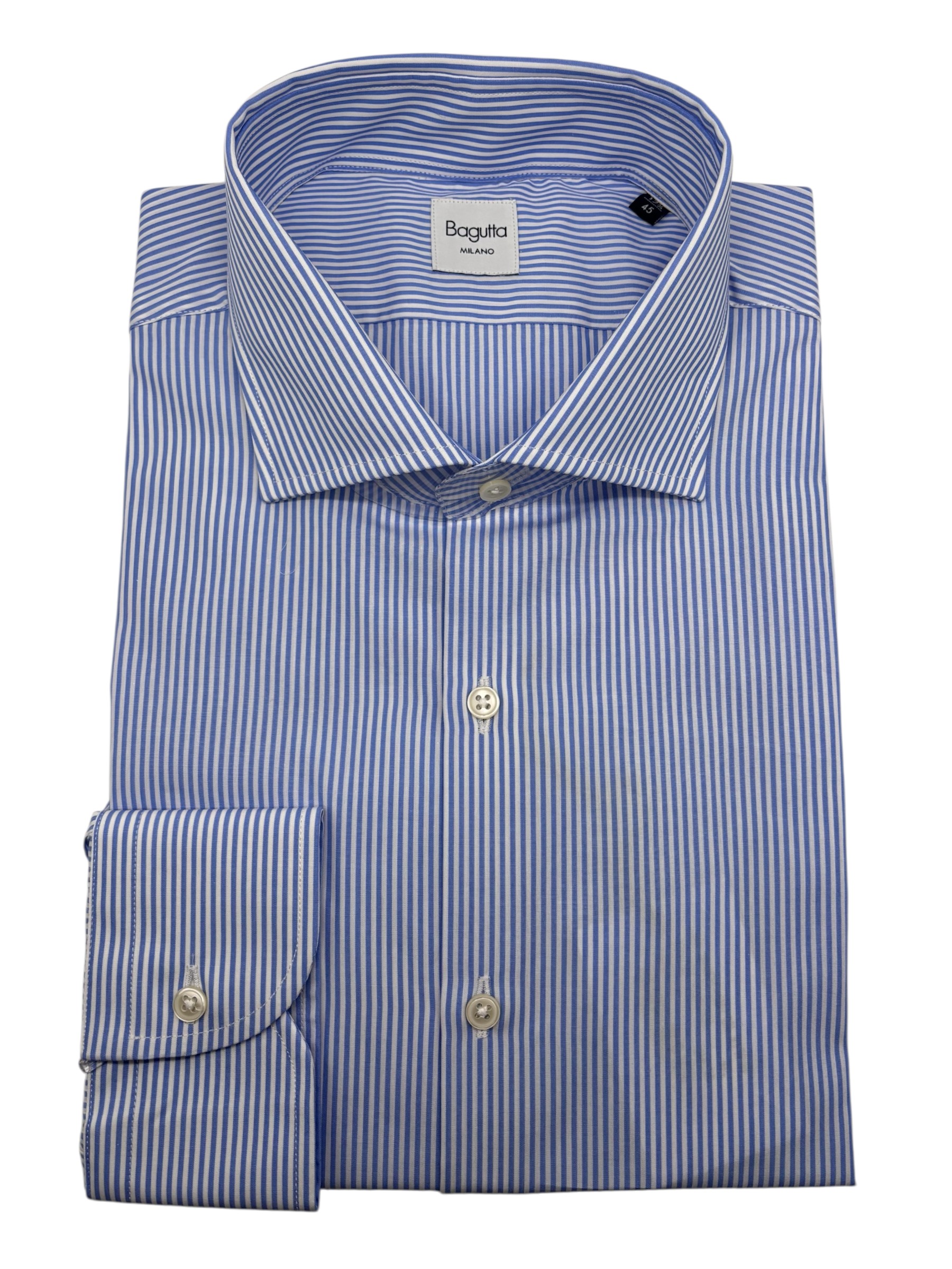 Bagutta - Camicia in cotone bacchetta bianca e azzurra modello Brando
