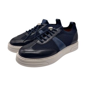 Brecos - Sneakers uomo in pelle blu e tessuto - 42