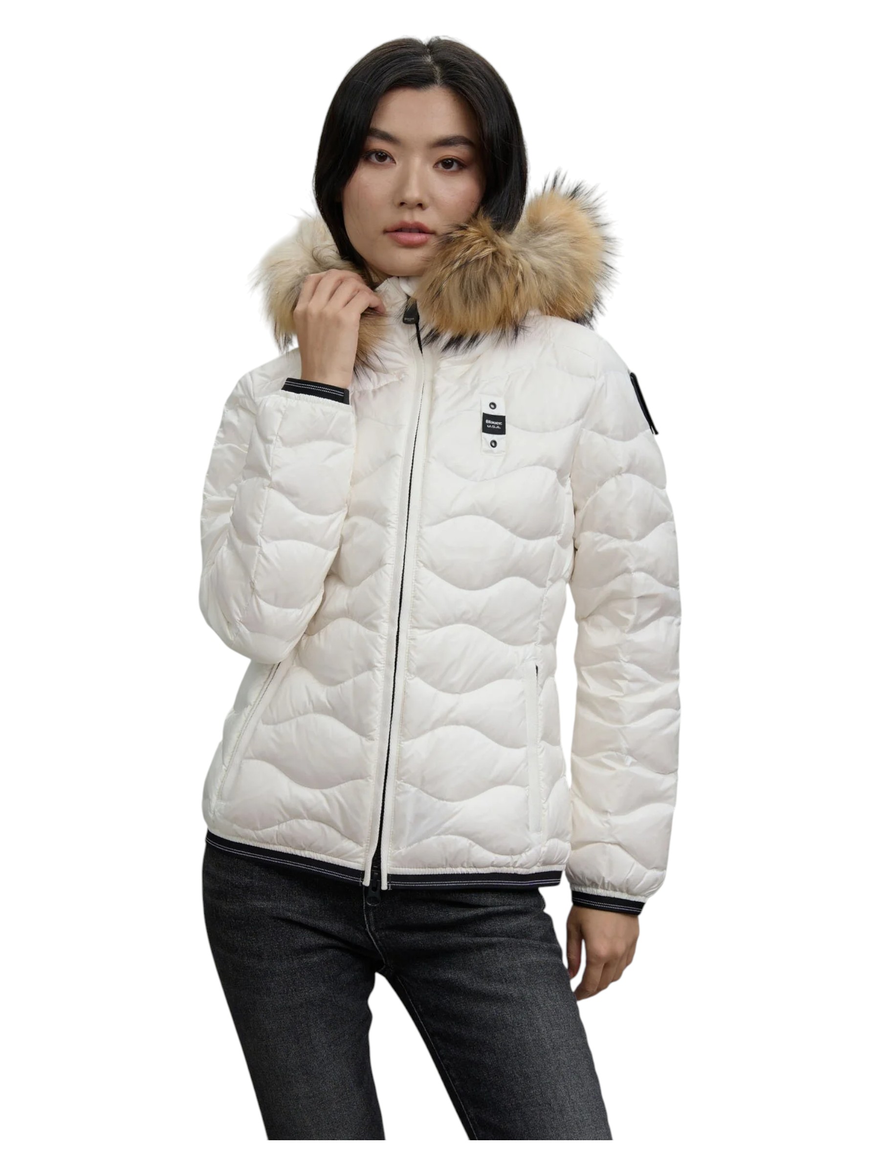Blauer – Giubbotto bianco donna con bordo in pelliccia murmasky - S - immagine 2