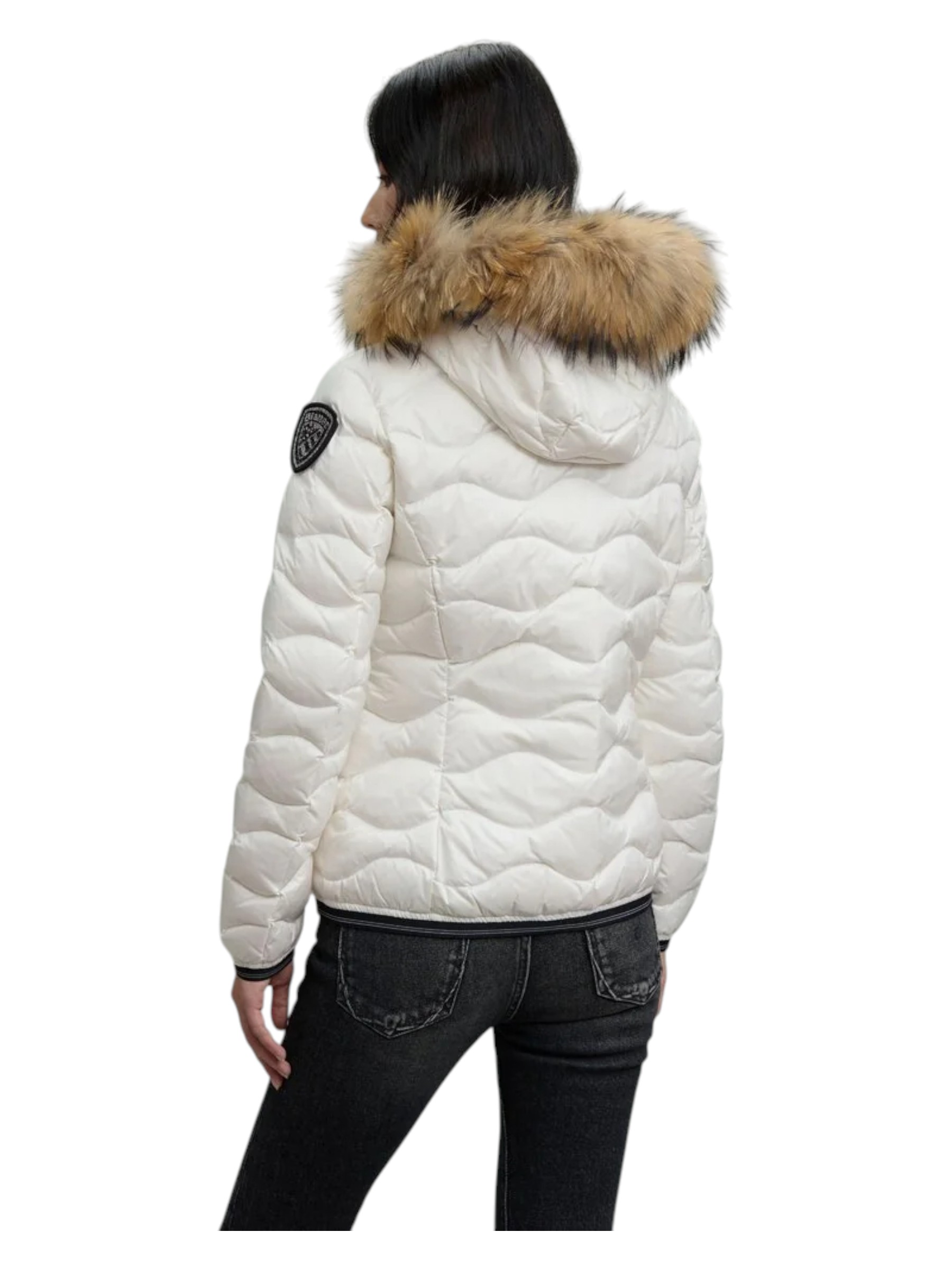 Blauer – Giubbotto bianco donna con bordo in pelliccia murmasky - S - immagine 3