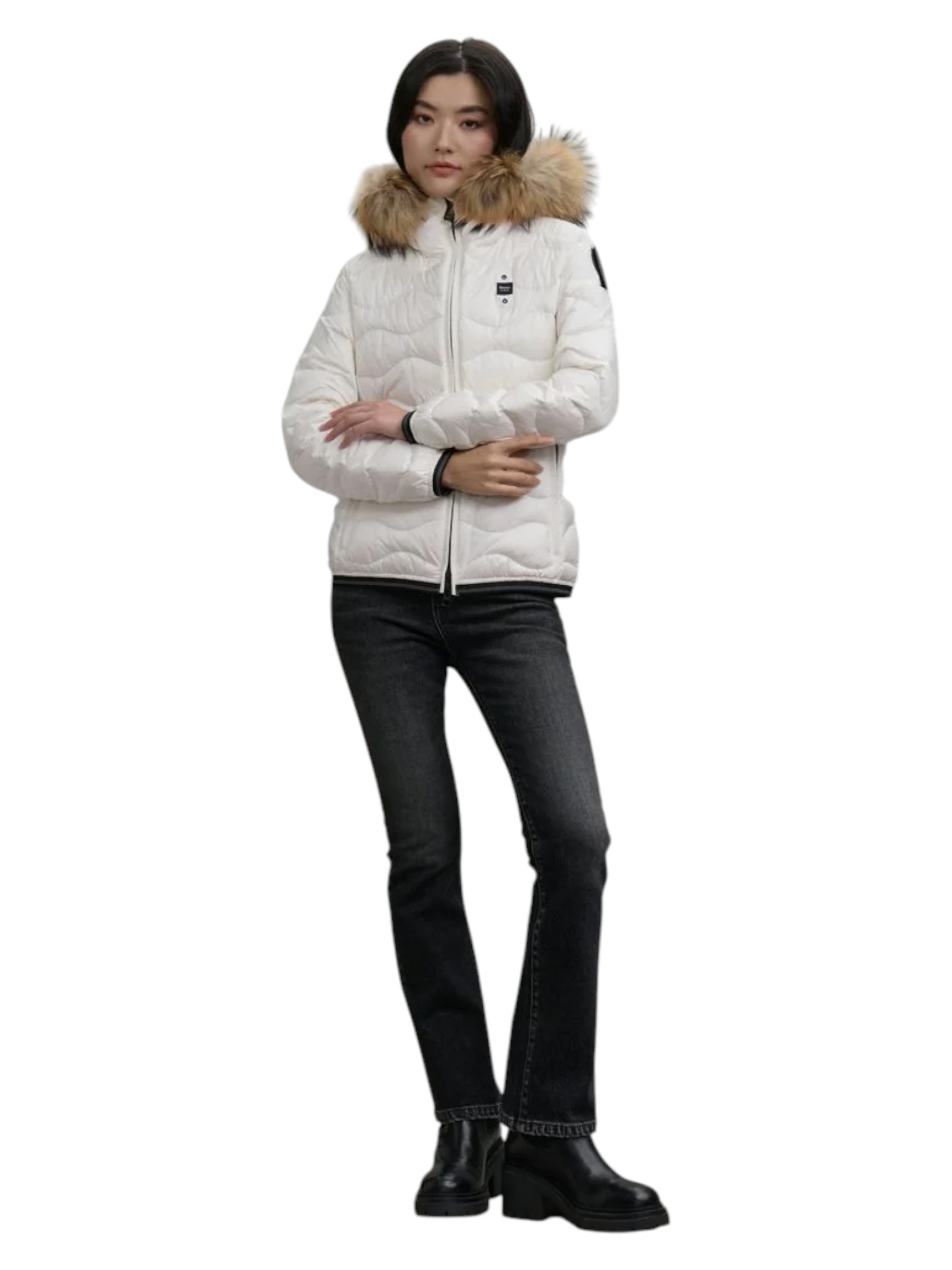Blauer – Giubbotto bianco donna con bordo in pelliccia murmasky - S - immagine 4