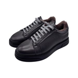 Brecos - Sneakers uomo in pelle martellata grigia - 42
