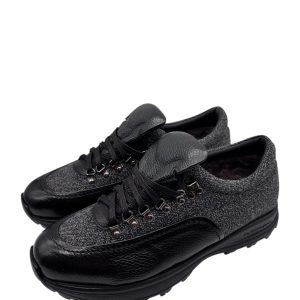 Brecos - Scarpe uomo in pelle nera e tessuto - 42